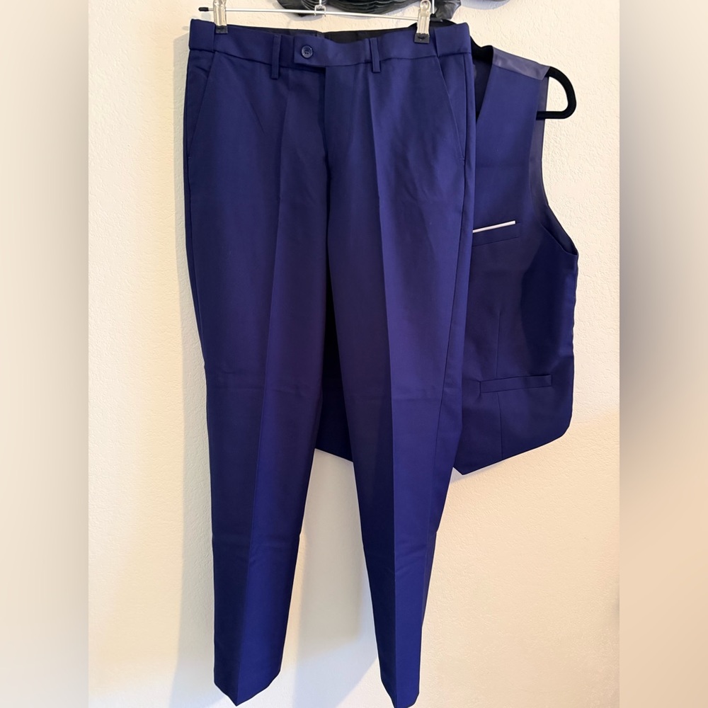 Men's Royal Blue Dress Vest and Trousers Set - Picture 3 of 9